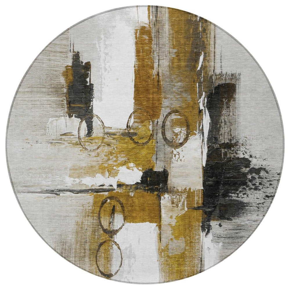 8' Brown And Silver Round Abstract Washable Indoor Outdoor Area Rug HomeRoots