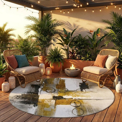 8' Brown And Silver Round Abstract Washable Indoor Outdoor Area Rug HomeRoots