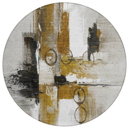 8' Brown And Silver Round Abstract Washable Indoor Outdoor Area Rug HomeRoots
