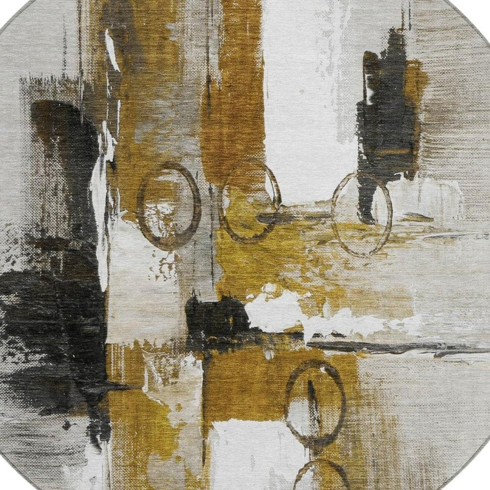 8' Brown And Silver Round Abstract Washable Indoor Outdoor Area Rug HomeRoots