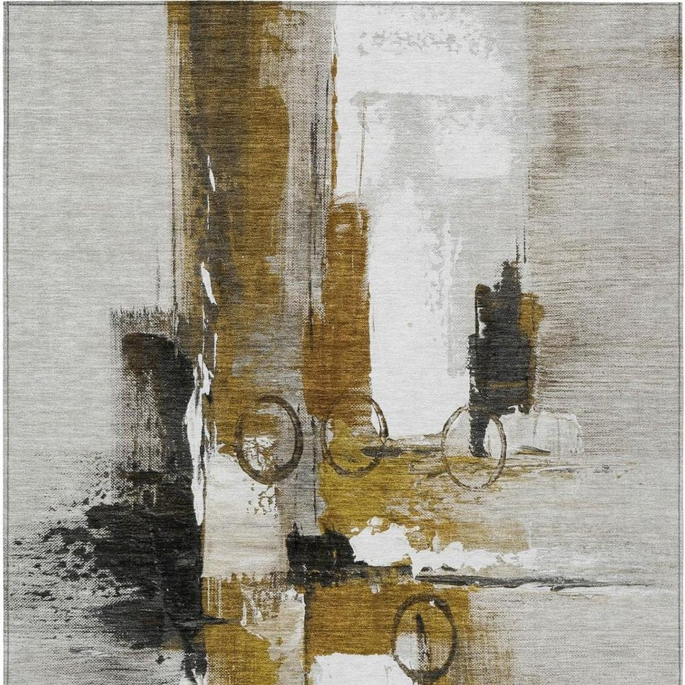 9' X 12' Brown And Silver Abstract Washable Indoor Outdoor Area Rug — view 6