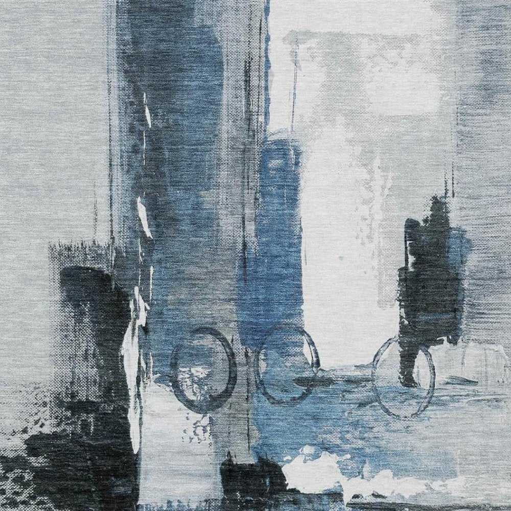 3' X 5' Blue And Silver Abstract Washable Indoor Outdoor Area Rug
