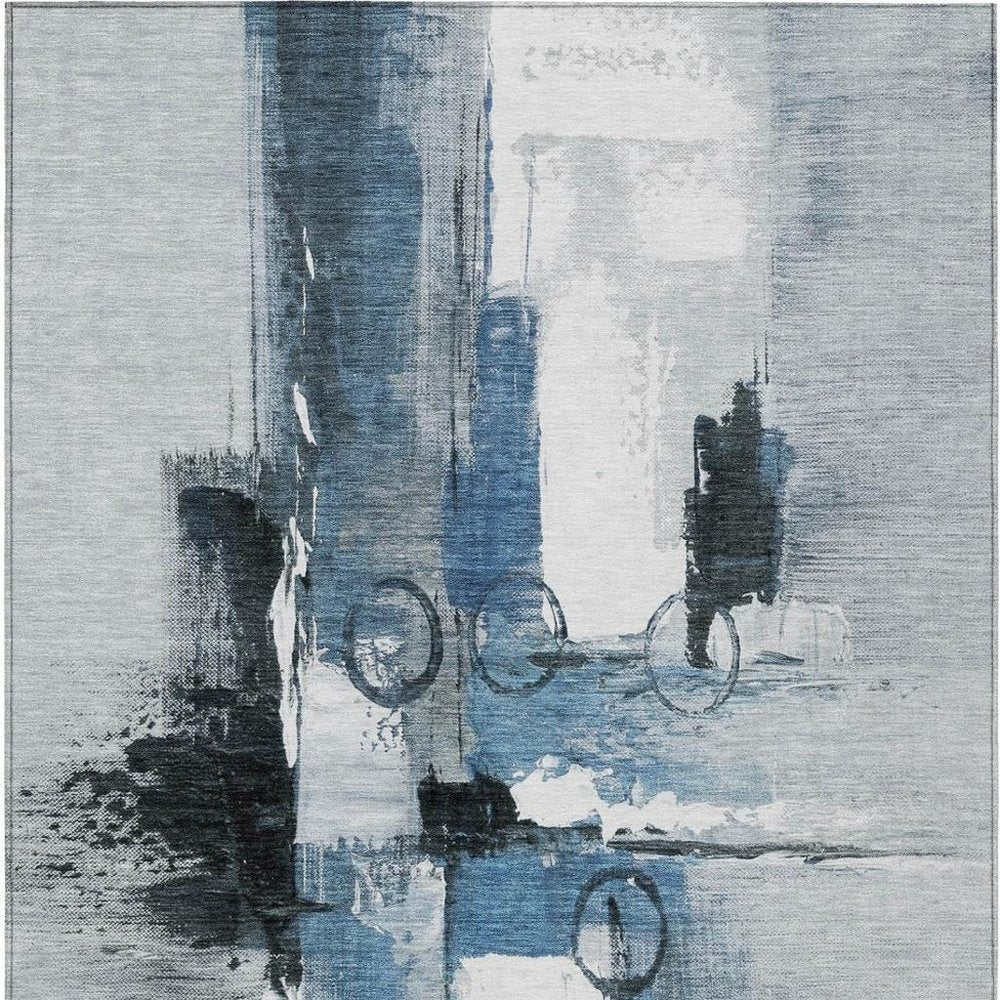 3' X 5' Blue And Silver Abstract Washable Indoor Outdoor Area Rug HomeRoots
