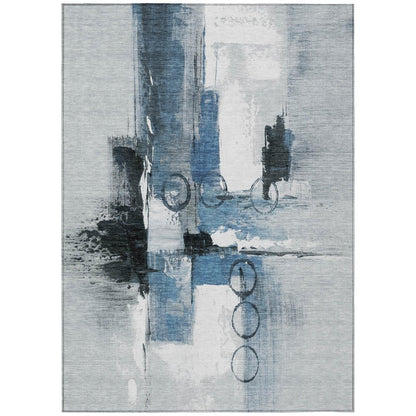 5' X 8' Blue And Silver Abstract Washable Indoor Outdoor Area Rug HomeRoots