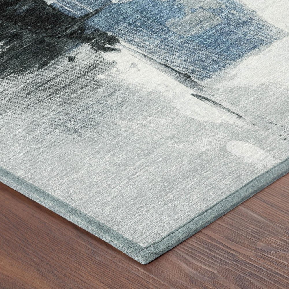 5' X 8' Blue And Silver Abstract Washable Indoor Outdoor Area Rug — view 2
