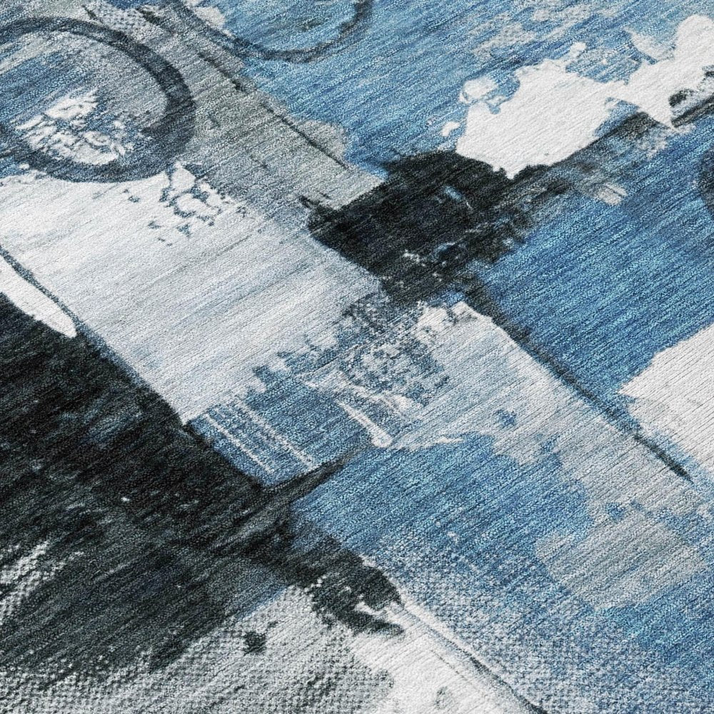5' X 8' Blue And Silver Abstract Washable Indoor Outdoor Area Rug — view 3