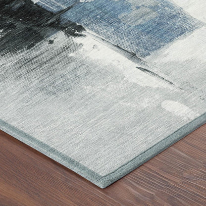 8' Blue And Silver Round Abstract Washable Indoor Outdoor Area Rug HomeRoots