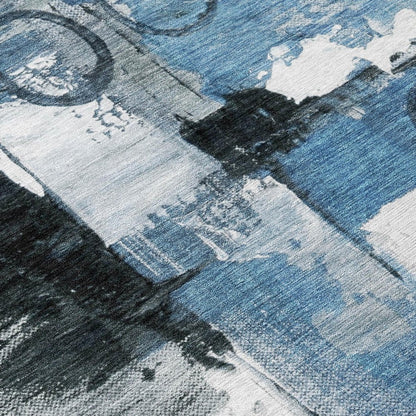 8' Blue And Silver Round Abstract Washable Indoor Outdoor Area Rug HomeRoots