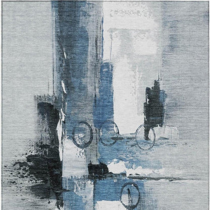 8' X 10' Blue And Silver Abstract Washable Indoor Outdoor Area Rug HomeRoots