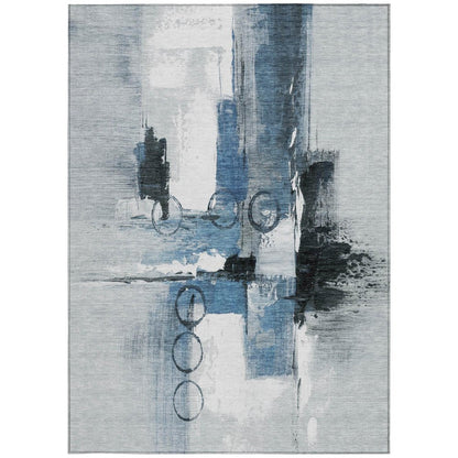 8' X 10' Blue And Silver Abstract Washable Indoor Outdoor Area Rug HomeRoots