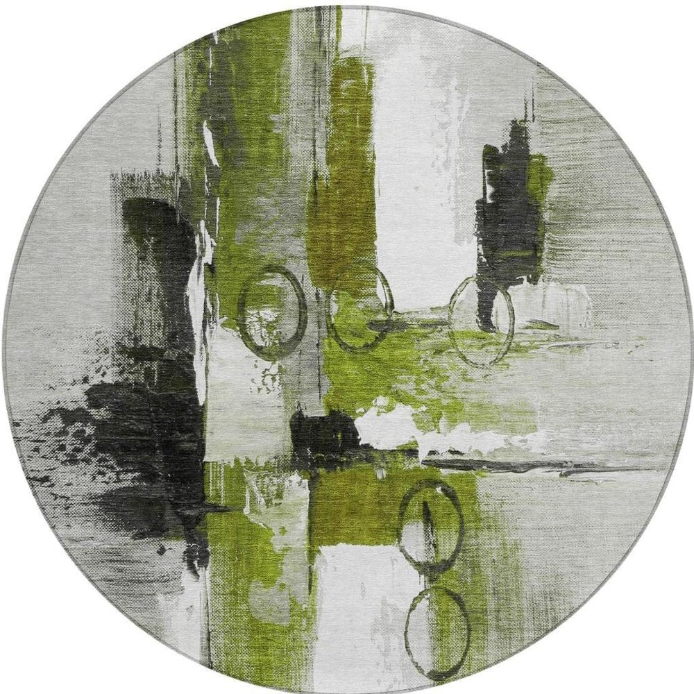 8' Olive Green And Green Round Abstract Washable Indoor Outdoor Area Rug HomeRoots