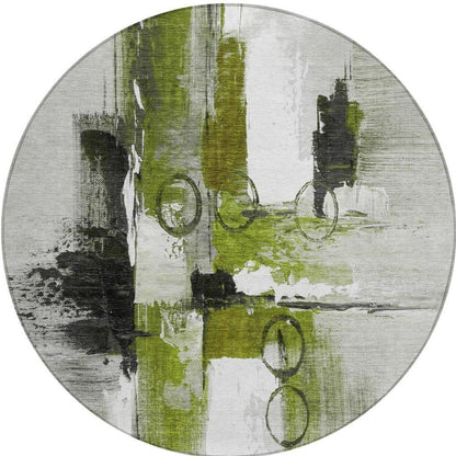 8' Olive Green And Green Round Abstract Washable Indoor Outdoor Area Rug HomeRoots