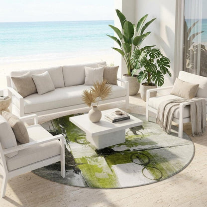 8' Olive Green And Green Round Abstract Washable Indoor Outdoor Area Rug HomeRoots