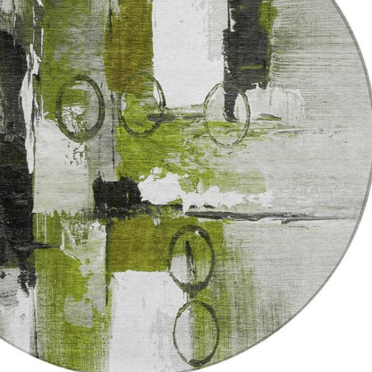 8' Olive Green And Green Round Abstract Washable Indoor Outdoor Area Rug HomeRoots