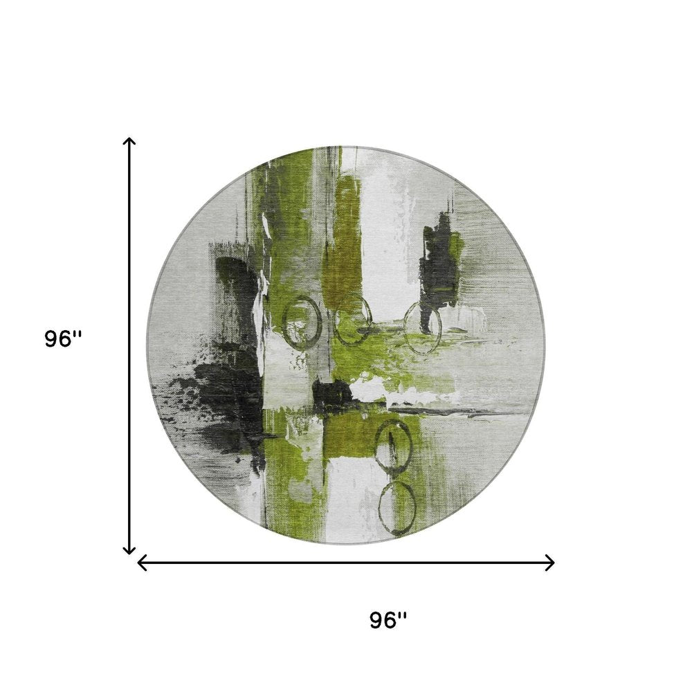 8' Olive Green And Green Round Abstract Washable Indoor Outdoor Area Rug HomeRoots