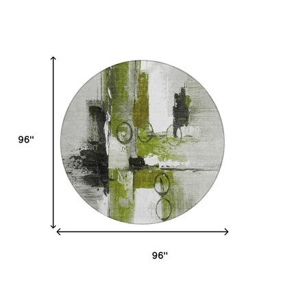 8' Olive Green And Green Round Abstract Washable Indoor Outdoor Area Rug HomeRoots