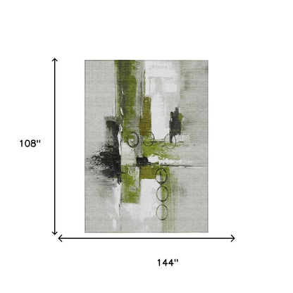 9' X 12' Olive Green And Green Abstract Washable Indoor Outdoor Area Rug HomeRoots