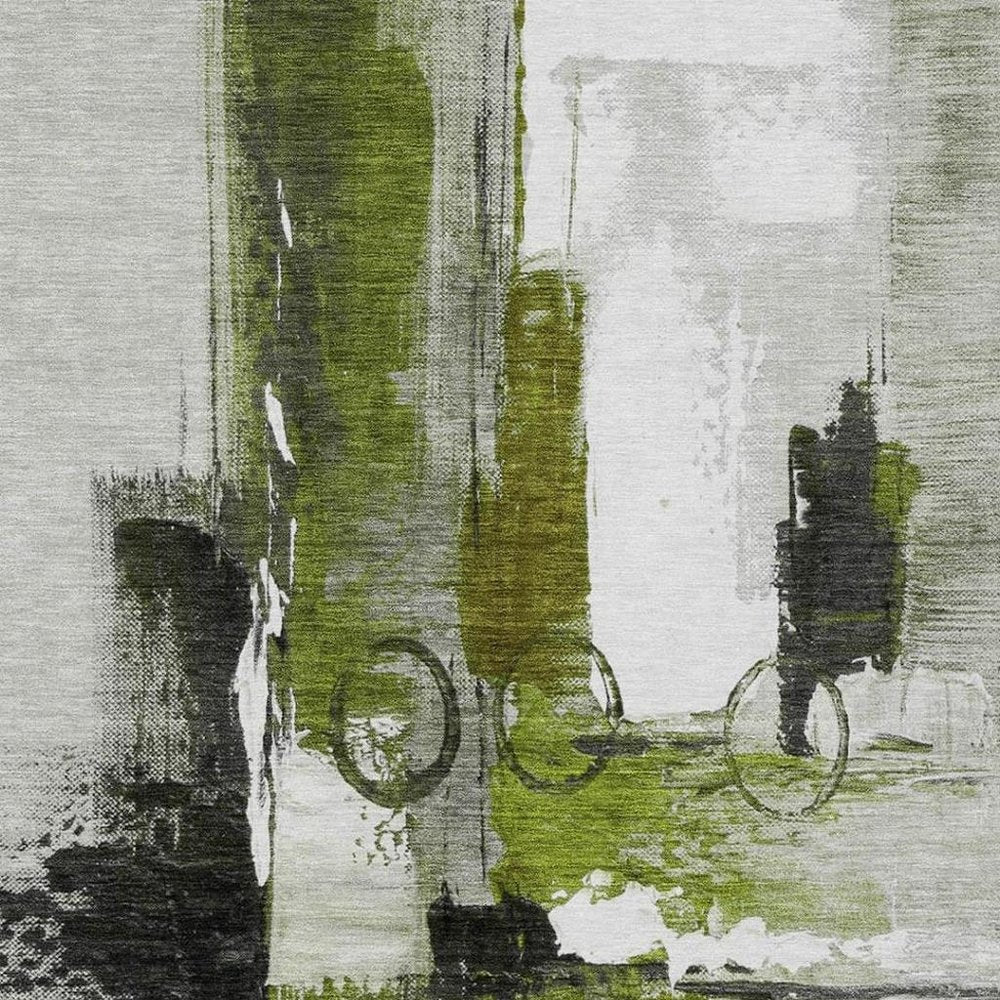 9' X 12' Olive Green And Green Abstract Washable Indoor Outdoor Area Rug — view 6
