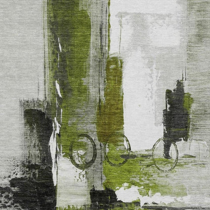 9' X 12' Olive Green And Green Abstract Washable Indoor Outdoor Area Rug HomeRoots
