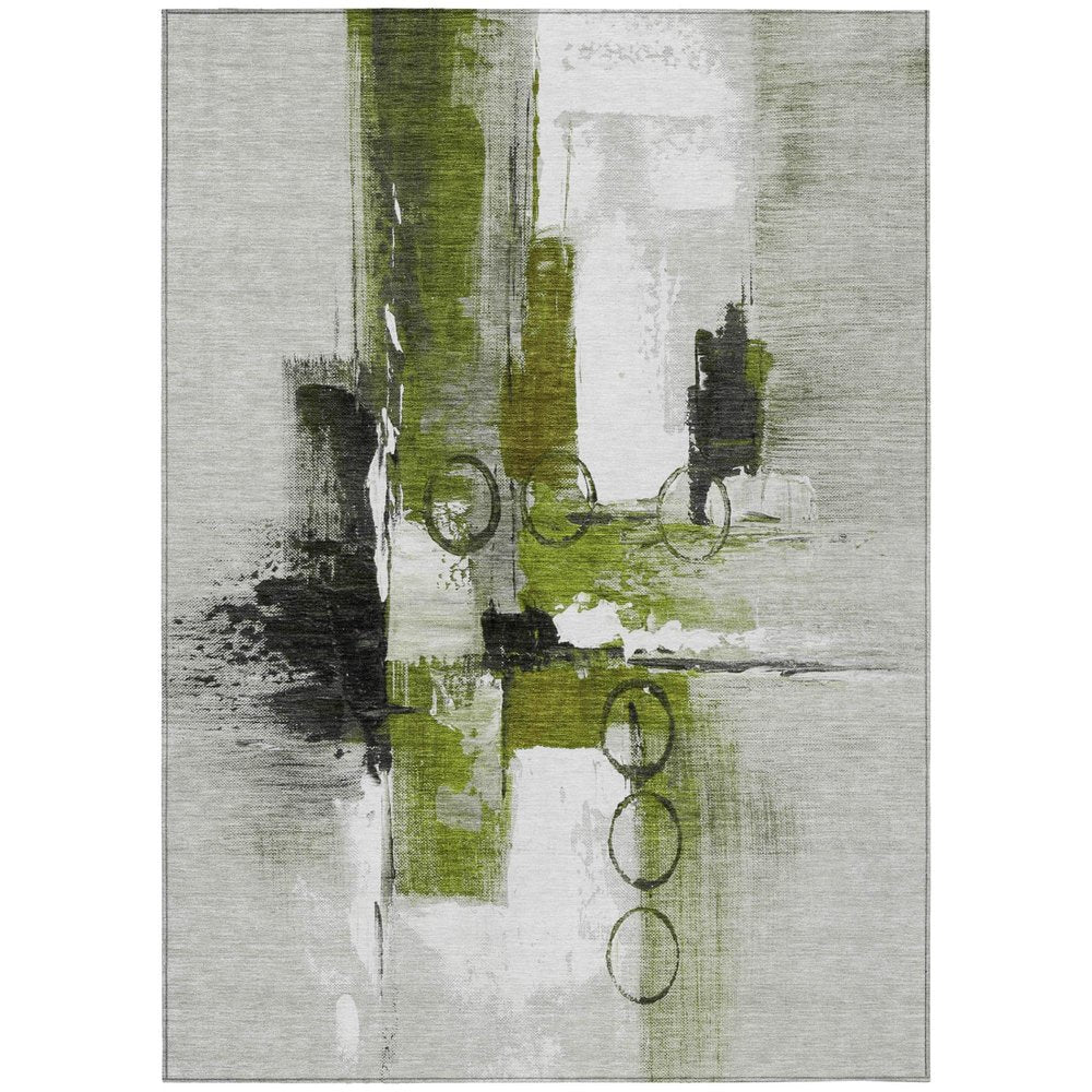 9' X 12' Olive Green And Green Abstract Washable Indoor Outdoor Area Rug — view 1