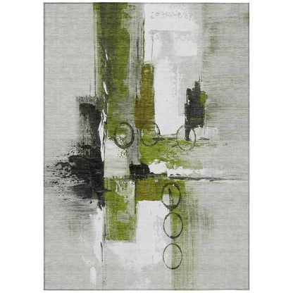 9' X 12' Olive Green And Green Abstract Washable Indoor Outdoor Area Rug HomeRoots