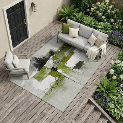 9' X 12' Olive Green And Green Abstract Washable Indoor Outdoor Area Rug HomeRoots