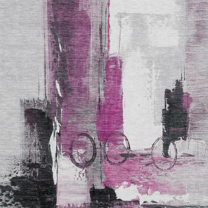 3' X 5' Pink And Silver Abstract Washable Indoor Outdoor Area Rug