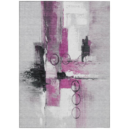 3' X 5' Pink And Silver Abstract Washable Indoor Outdoor Area Rug HomeRoots