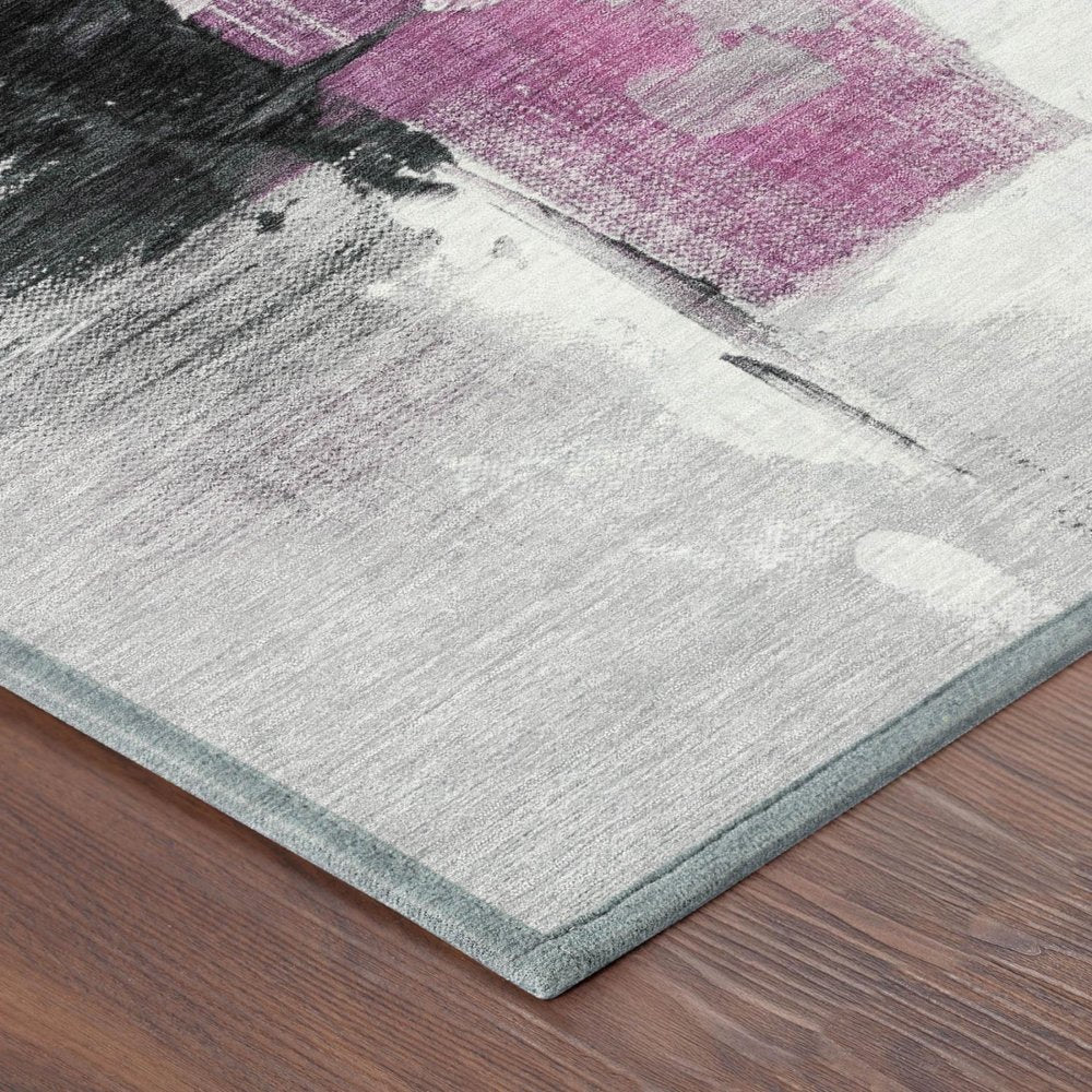 3' X 5' Pink And Silver Abstract Washable Indoor Outdoor Area Rug — view 2