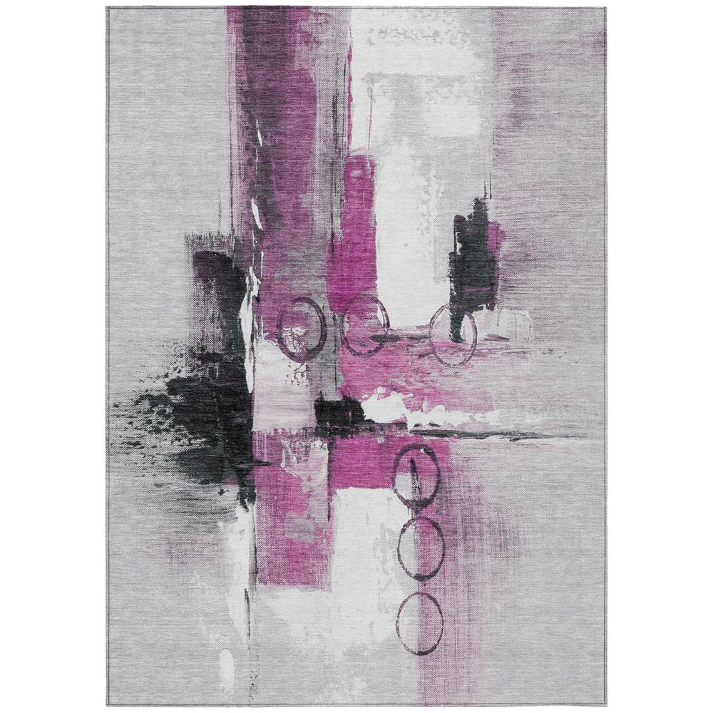 9' X 12' Pink And Silver Abstract Washable Indoor Outdoor Area Rug HomeRoots
