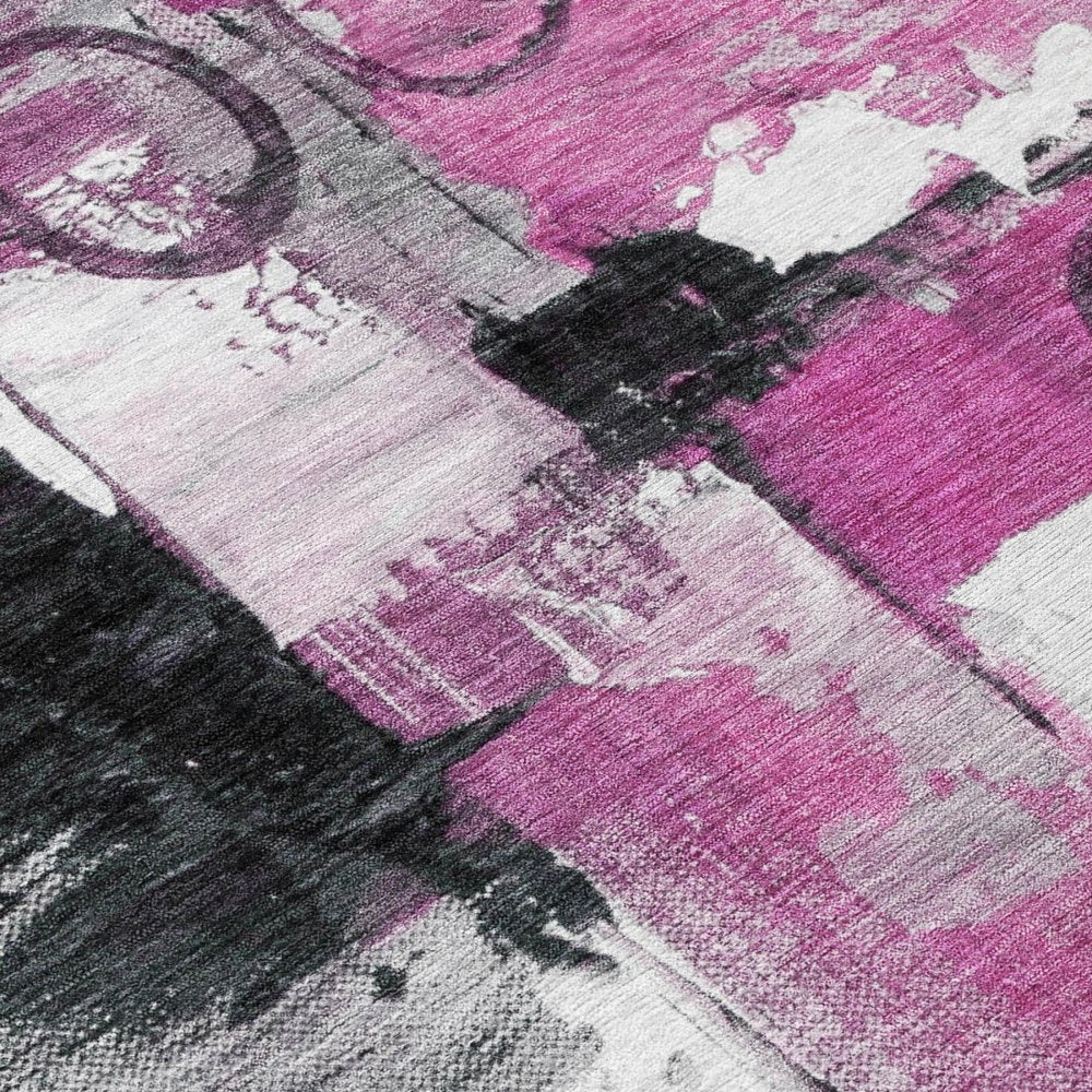 9' X 12' Pink And Silver Abstract Washable Indoor Outdoor Area Rug — view 3