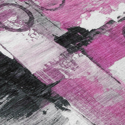 9' X 12' Pink And Silver Abstract Washable Indoor Outdoor Area Rug HomeRoots