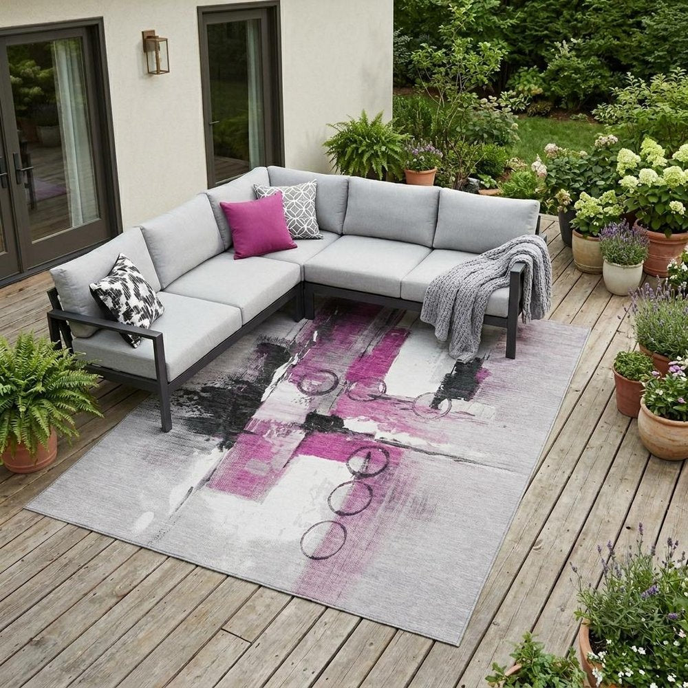 9' X 12' Pink And Silver Abstract Washable Indoor Outdoor Area Rug HomeRoots