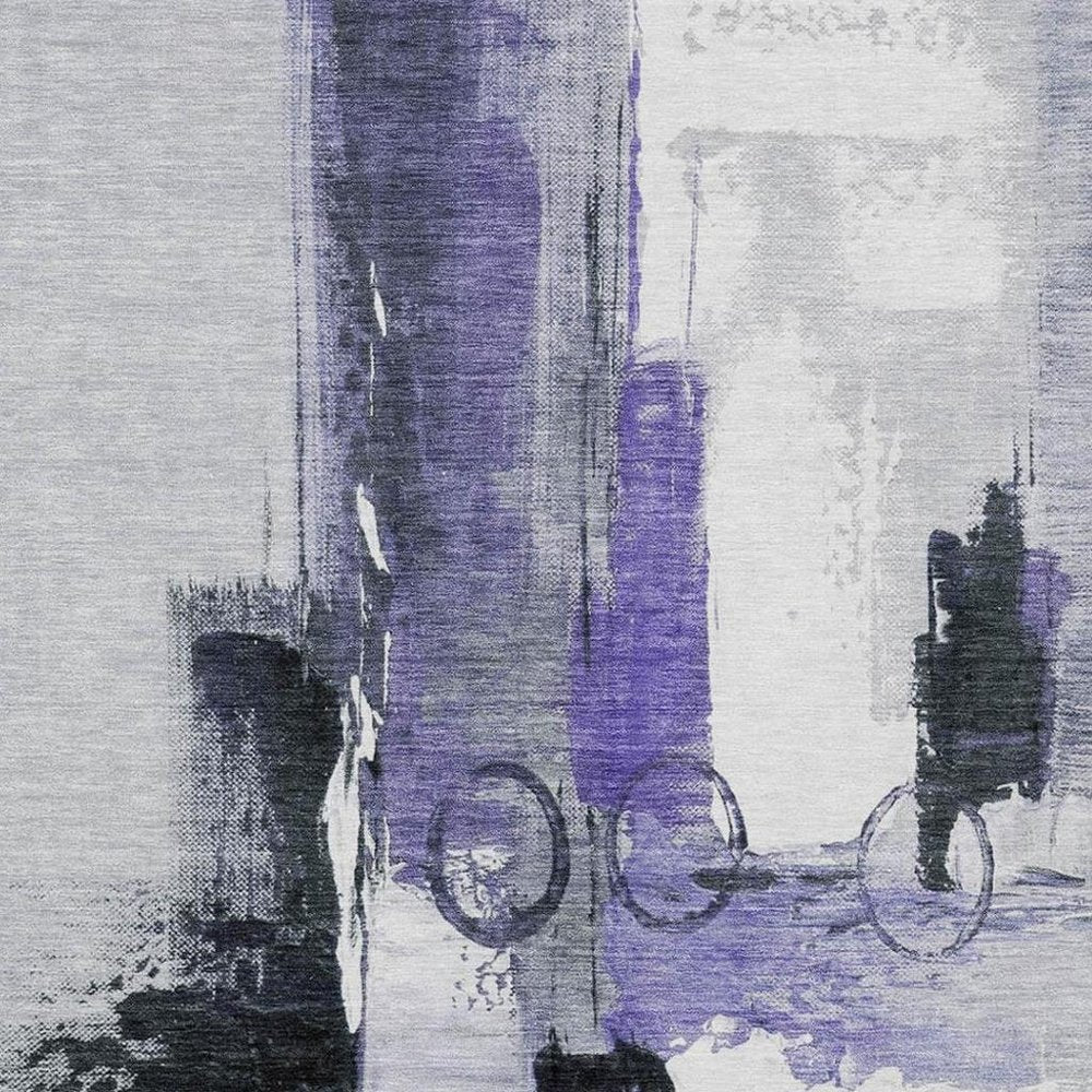 3' X 5' Purple And Silver Abstract Washable Indoor Outdoor Area Rug HomeRoots