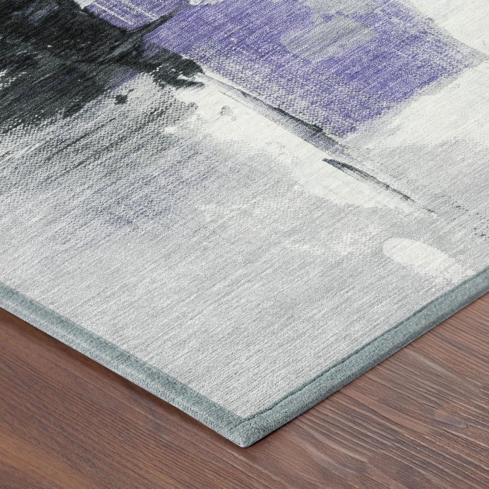 3' X 5' Purple And Silver Abstract Washable Indoor Outdoor Area Rug HomeRoots