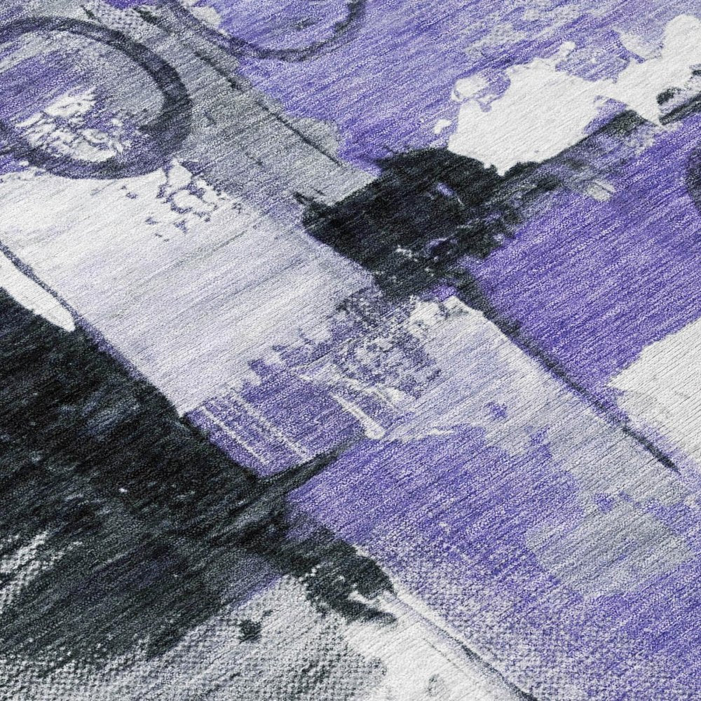 3' X 5' Purple And Silver Abstract Washable Indoor Outdoor Area Rug — view 3
