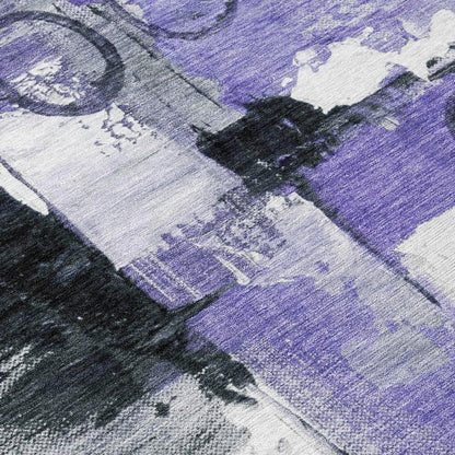 3' X 5' Purple And Silver Abstract Washable Indoor Outdoor Area Rug HomeRoots