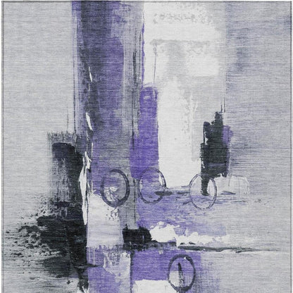 8' X 10' Purple And Silver Abstract Washable Indoor Outdoor Area Rug HomeRoots