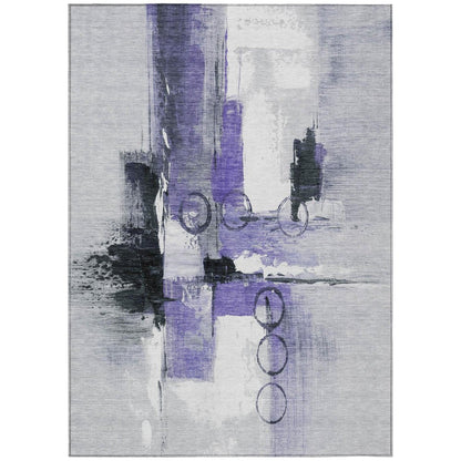 8' X 10' Purple And Silver Abstract Washable Indoor Outdoor Area Rug HomeRoots