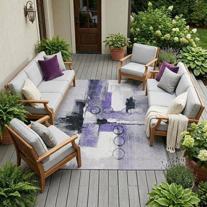 8' X 10' Purple And Silver Abstract Washable Indoor Outdoor Area Rug HomeRoots