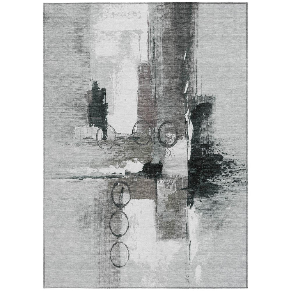 3' X 5' Pewter And Gray Abstract Washable Indoor Outdoor Area Rug HomeRoots