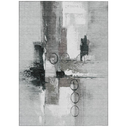 3' X 5' Pewter And Gray Abstract Washable Indoor Outdoor Area Rug HomeRoots