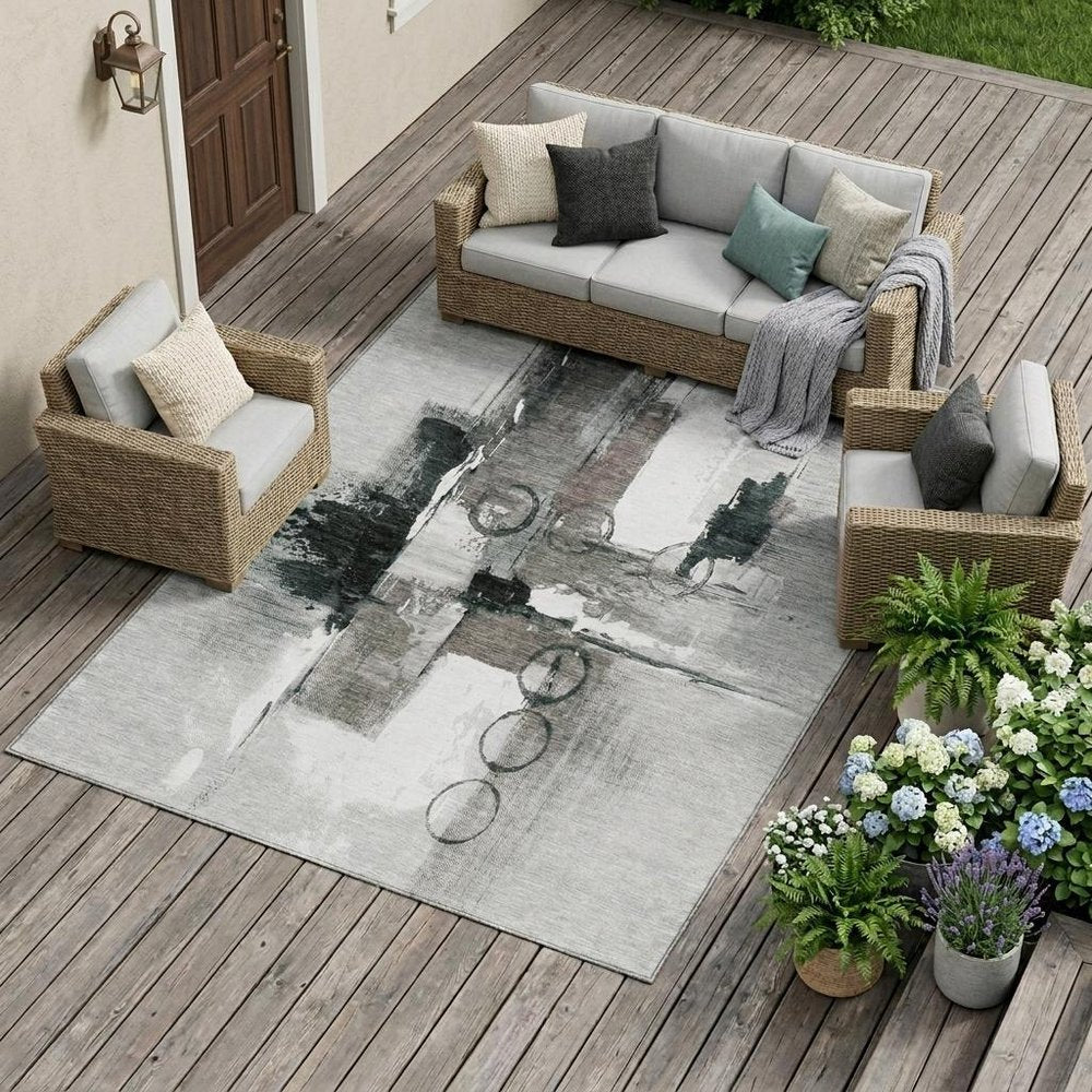 8' X 10' Pewter And Gray Abstract Washable Indoor Outdoor Area Rug — view 5