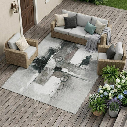 8' X 10' Pewter And Gray Abstract Washable Indoor Outdoor Area Rug HomeRoots