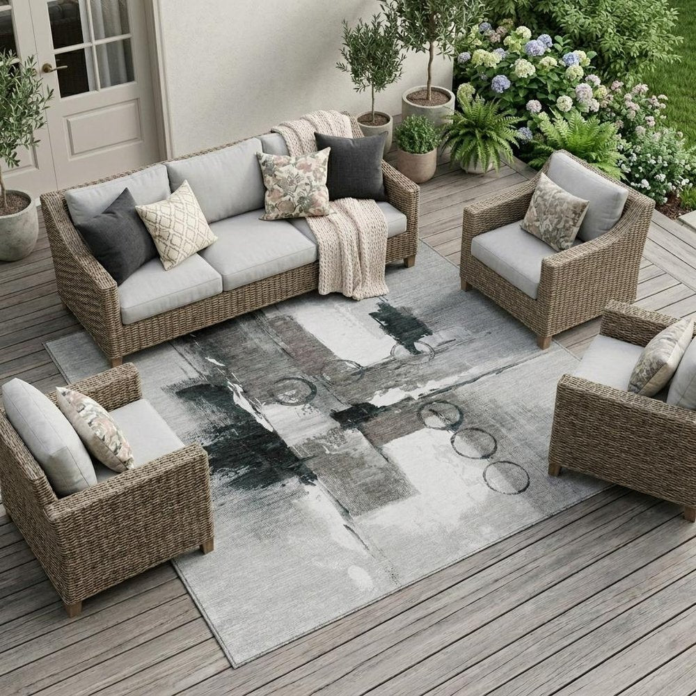 9' X 12' Pewter And Gray Abstract Washable Indoor Outdoor Area Rug HomeRoots