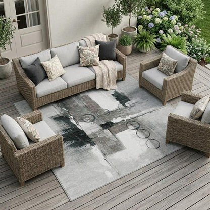 9' X 12' Pewter And Gray Abstract Washable Indoor Outdoor Area Rug HomeRoots