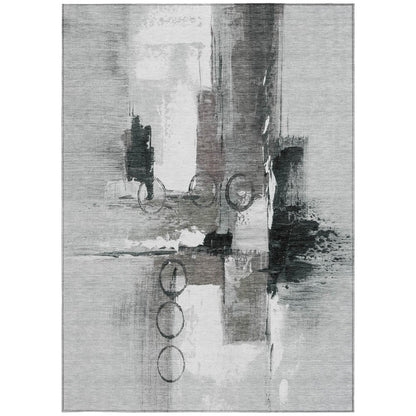 10' X 14' Pewter And Gray Abstract Washable Indoor Outdoor Area Rug