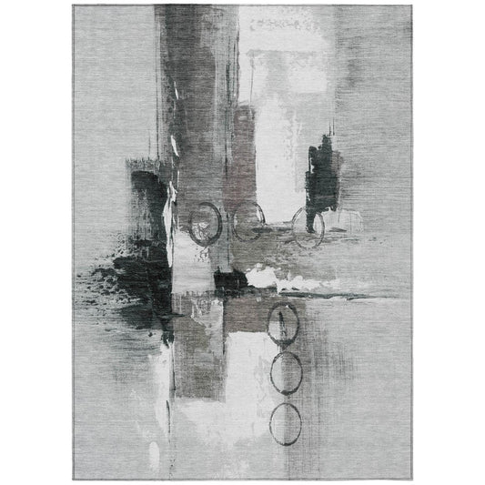 10' X 14' Pewter And Gray Abstract Washable Indoor Outdoor Area Rug