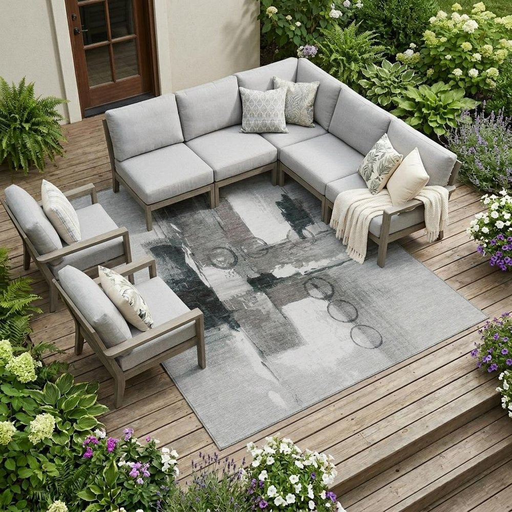 10' X 14' Pewter And Gray Abstract Washable Indoor Outdoor Area Rug — view 5