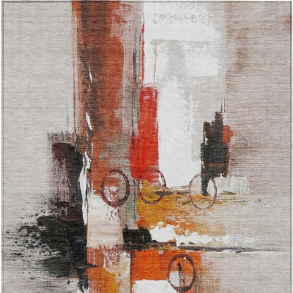 3' X 5' Red And Silver Abstract Washable Indoor Outdoor Area Rug HomeRoots